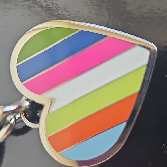 Coach NWOT Legacy Multicolor Striped Heart Keychain Bag Charm - Picture 3 of 5